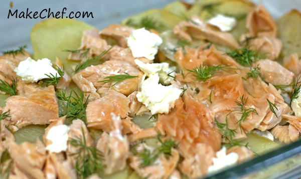 Salmon with potato, dill and cream cheese recipe