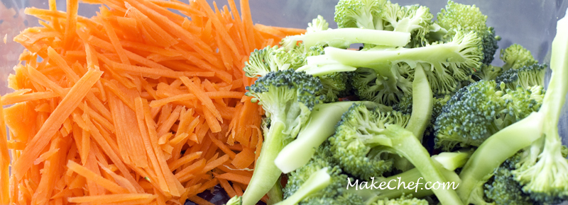 Shredded carrot and brocolli cut into small pieces