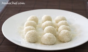 coat ball into coconut powder