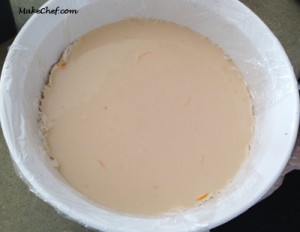 Mix glutinous rice flour, brown sugar and water before steaming